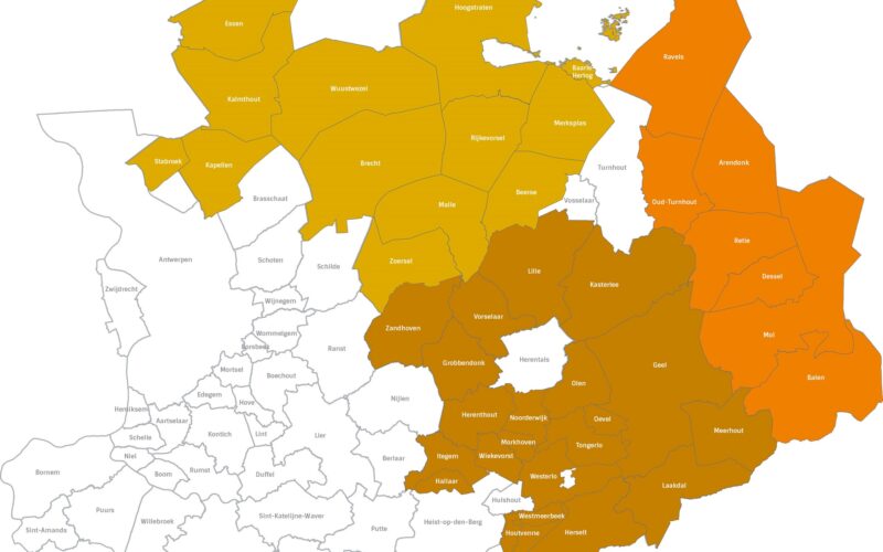 kaart van alle leader-gebieden in de provincie antwerpen